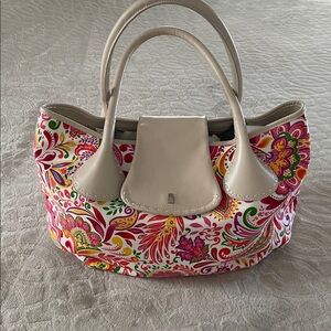 Elegant Roeckl Floral Shoulder Bag in Cream and Multicolor